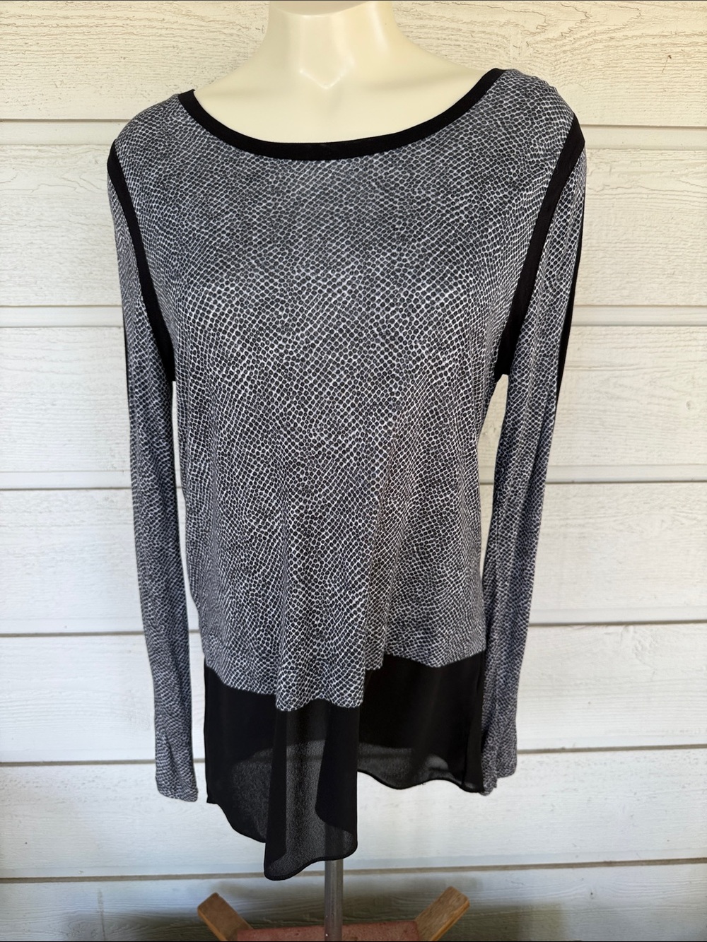 Michael Kors Black and White Mixed-Print Long Sleeve Tunic